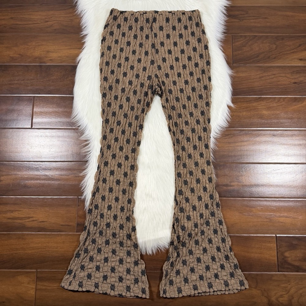 Free People Size Medium Brown Margot Lace Flare Pull On Pants Semi Sheer